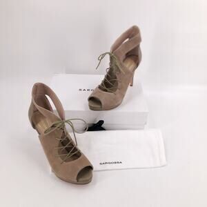Sargossa Heels Bootie Leather Suede Lace Up Words Sz EU 41 US 10.5 NIB $250